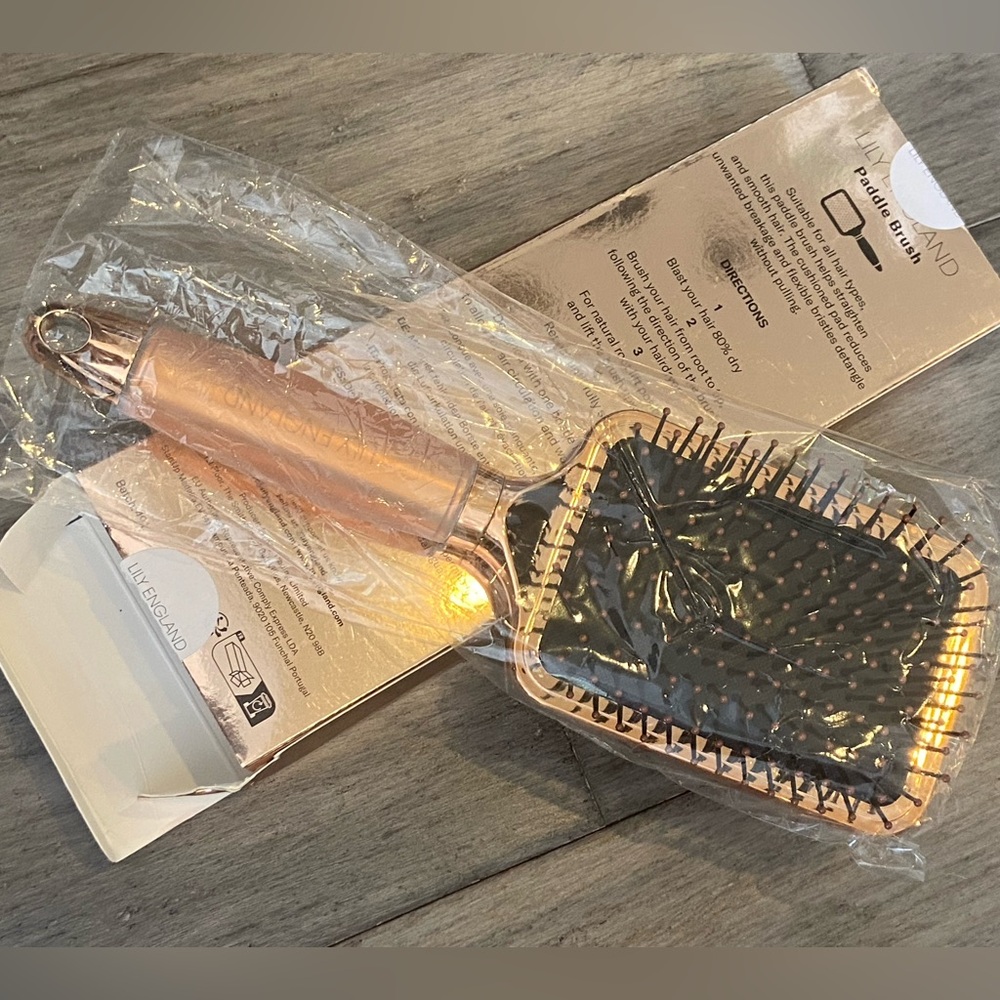New Lily England Paddle Hair Brush w Gel Handle for Easy Grip, Rose Gold & black - Picture 2 of 9